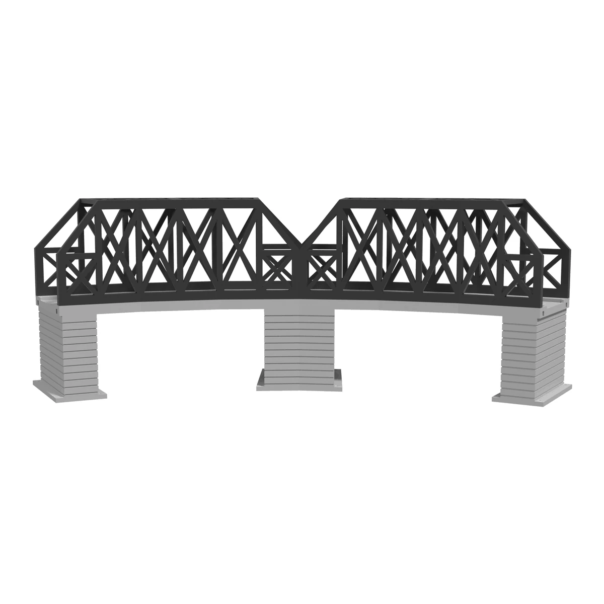 Modular Bridge, X-Beam Single Track Curved 18 in / 60°, for Bachmann E-Z Track - Complete Set with 3 Piers front view