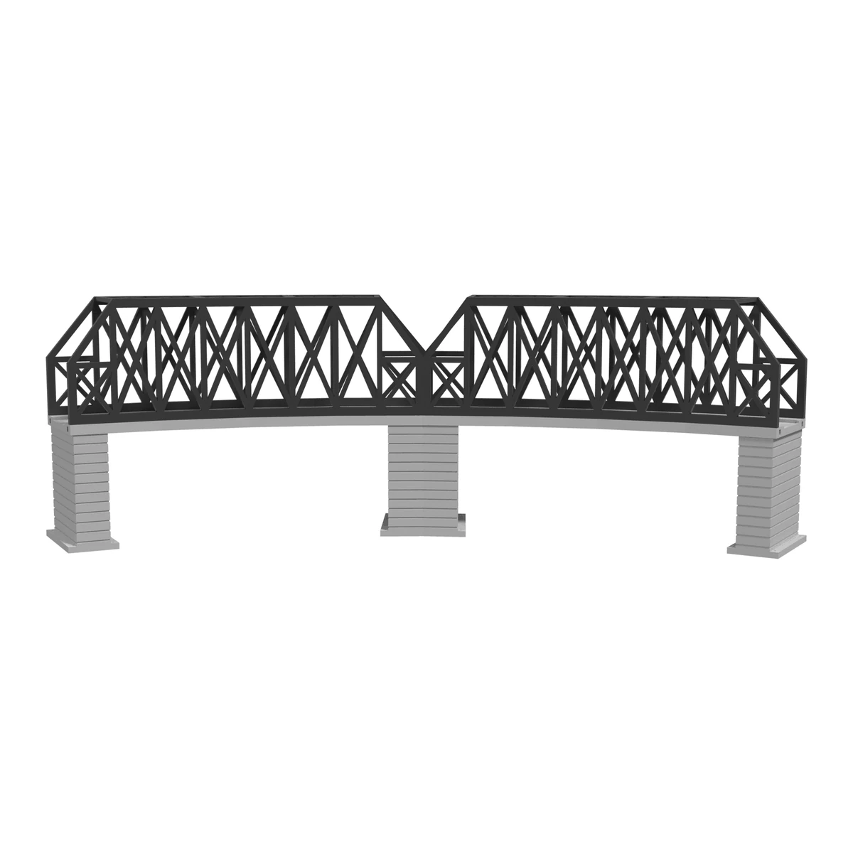Modular Bridge, X-Beam Single Track Curved R381 / 60°, for Kato Unitrack (N scale) - Complete Set with 3 Piers front view