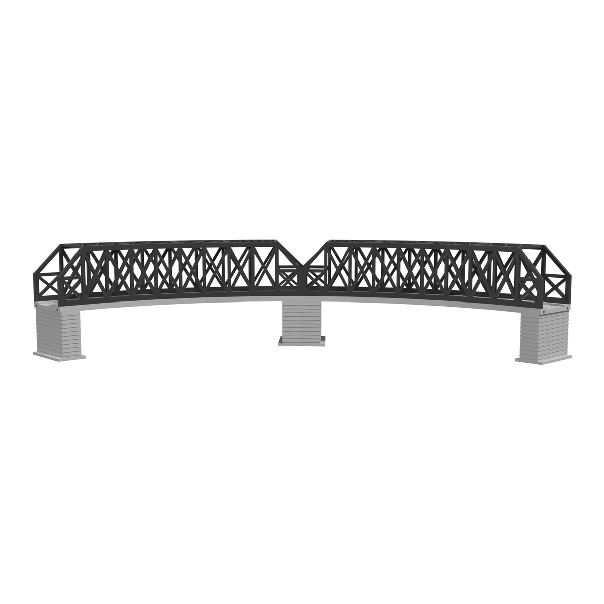 Modular Bridge, X-Beam Single Track Curved 22 in / 90°, for Bachmann E-Z Track - Complete Set with 3 Piers front view