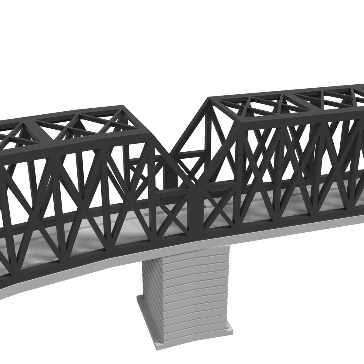 Modular Bridge Set, X-Beam Straight 186 mm + Curved R381 / 30°, for Kato Unitrack (N scale) - with 3 Pillars detail view