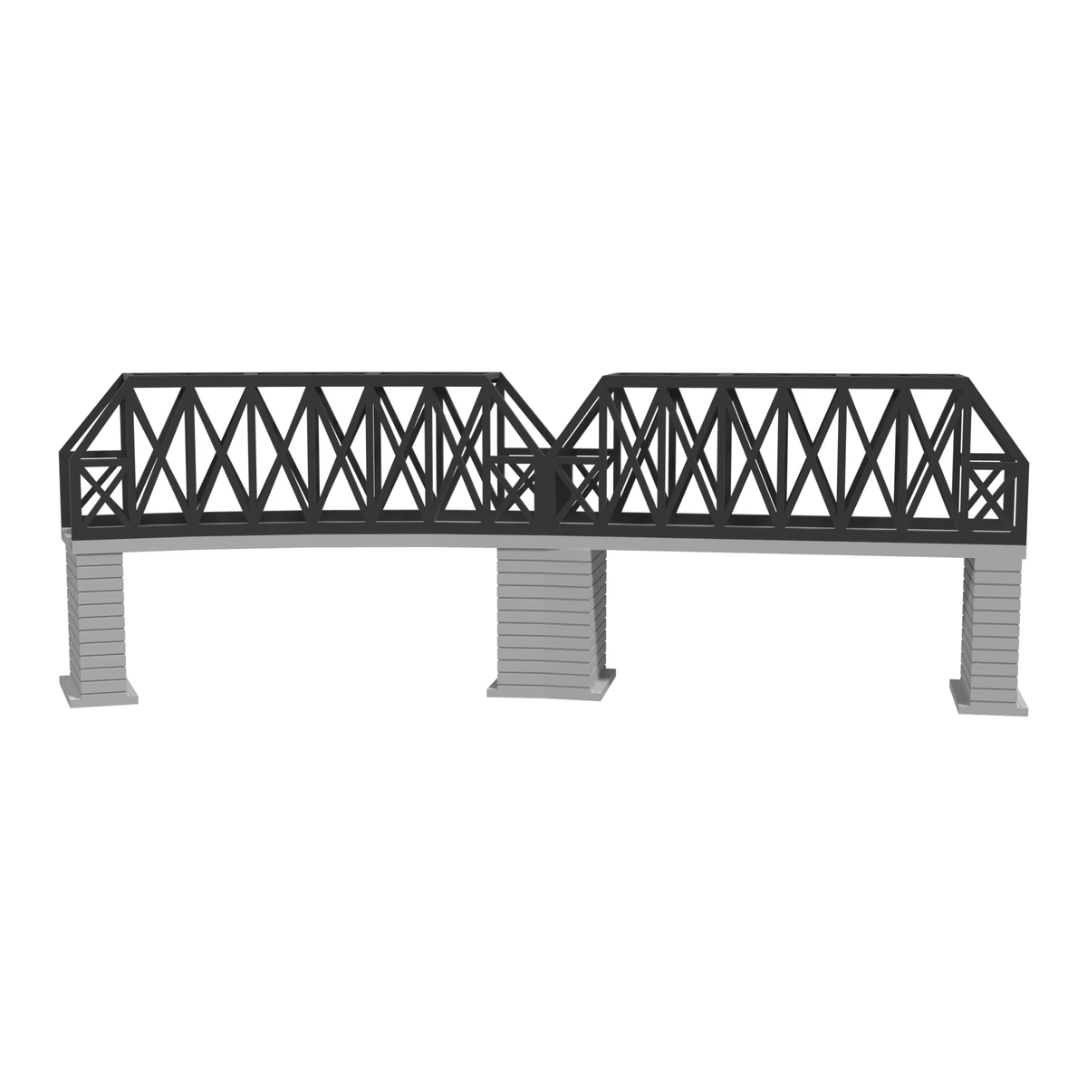 Modular Bridge Set, X-Beam Straight 186 mm + Curved R381 / 30°, for Kato Unitrack (N scale) - with 3 Pillars front view