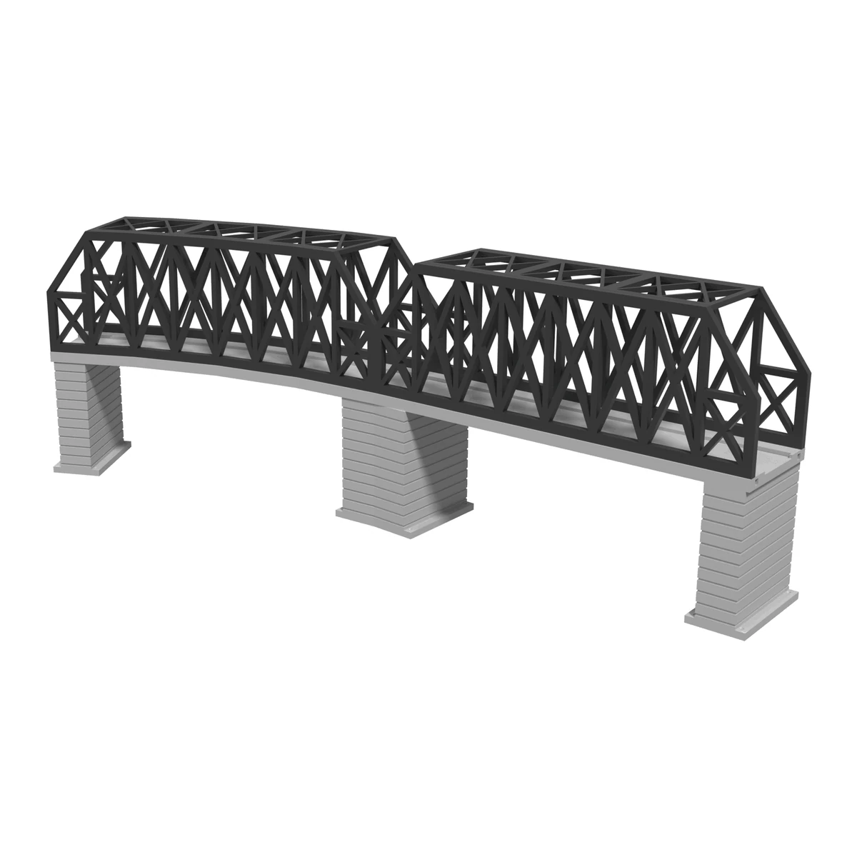 Modular Bridge Set, X-Beam Straight 186 mm + Curved R381 / 30°, for Kato Unitrack (N scale) - with 3 Pillars hero view