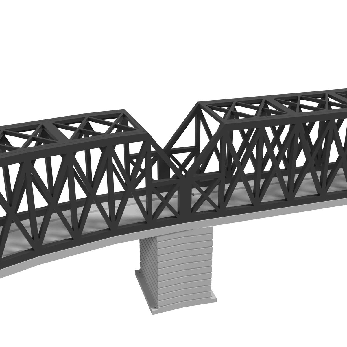 Modular Bridge Set, X-Beam Straight 248 mm + Curved R381 / 30°, for Kato Unitrack (N scale) - with 3 Pillars detail view