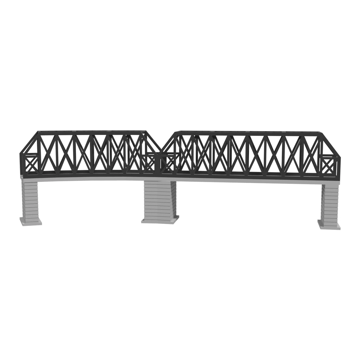 Modular Bridge Set, X-Beam Straight 248 mm + Curved R381 / 30°, for Kato Unitrack (N scale) - with 3 Pillars front view
