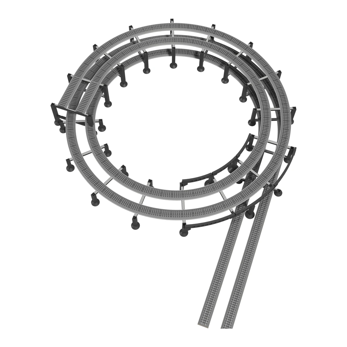 Helix Tower, Dual Track R18 + R22, 1.5 Turns, for Bachmann E-Z Track top view