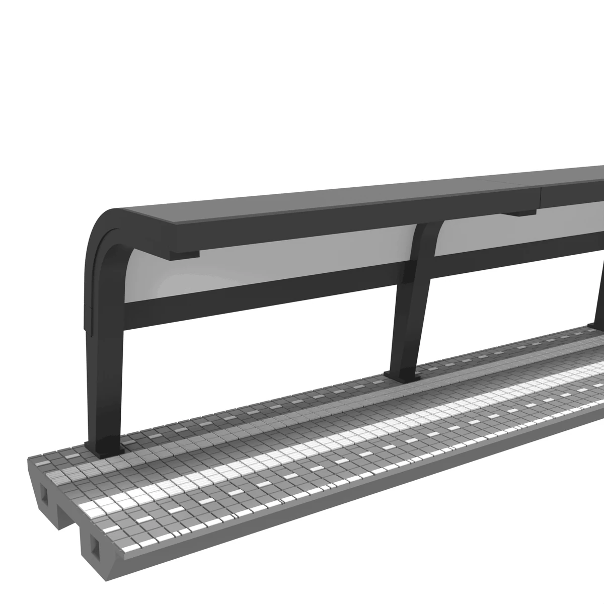Dutch Single Track Modular Station, close-up of the hooked end frame and roof wrap
