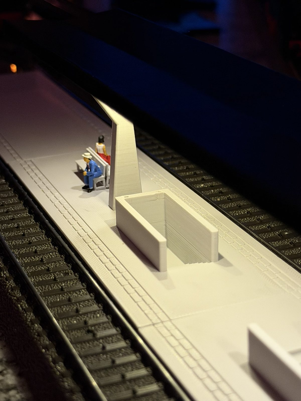 Real print: close-up of the underpass stair housing on the platform